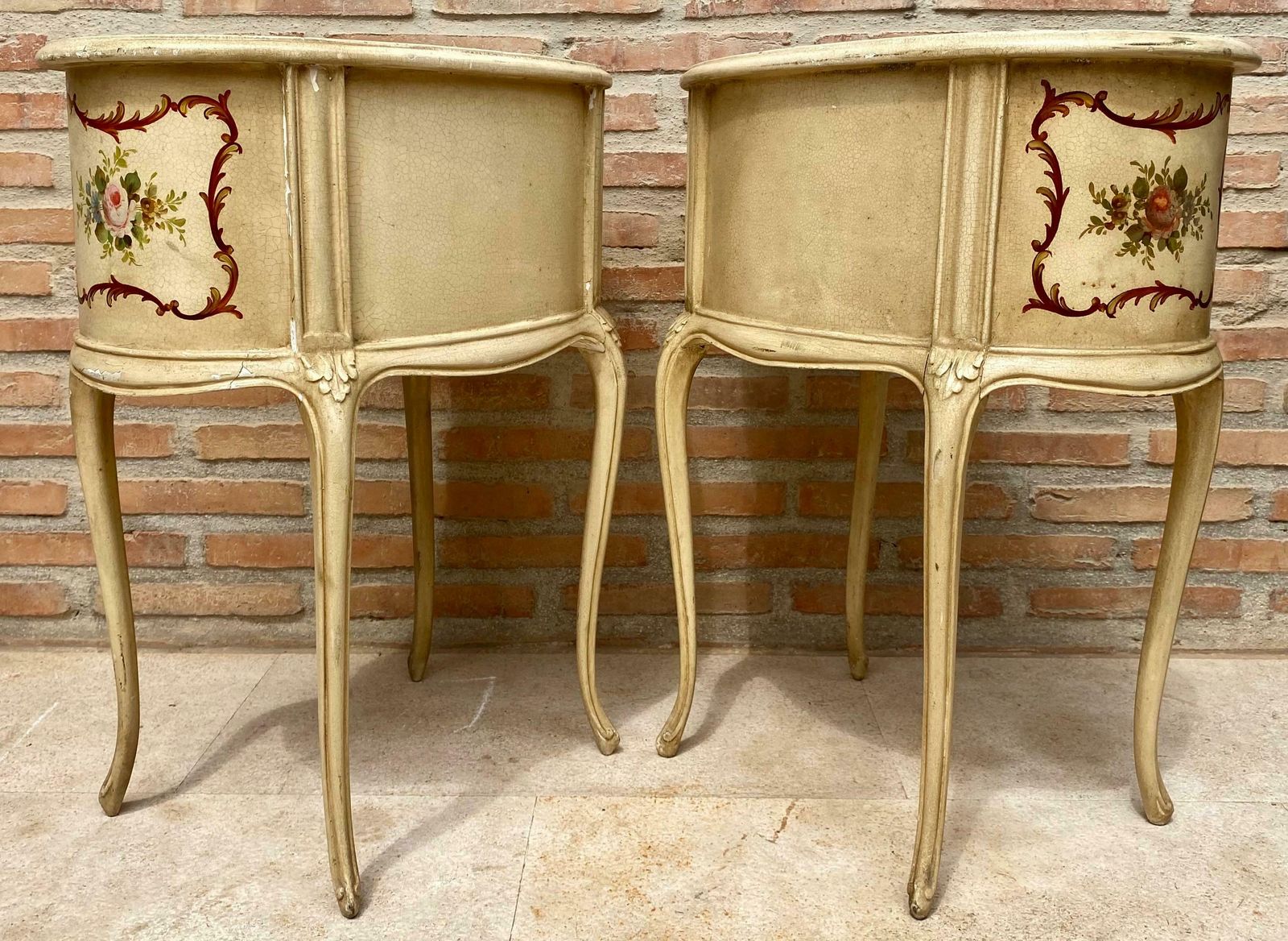 Two Drawers Painted In Light Beige Wood Kidney Nightstands, 1940s, Set Of 2 photo buy
