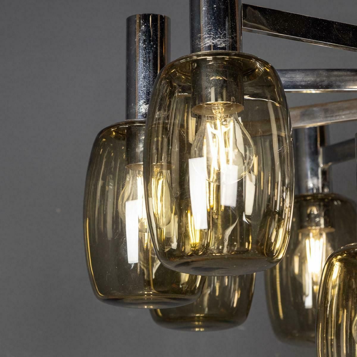 20th Century Italian Chrome & Smoked Glass Eighteen Light Chandelier C.1970 photo buy