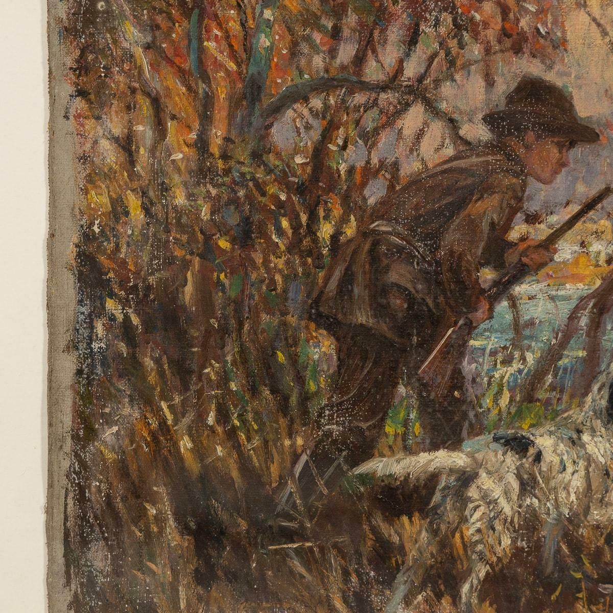 Antique 20thc Framed Hunting Scene Oil On Canvas By Frederick Thomas Daws C.1923 photo Art