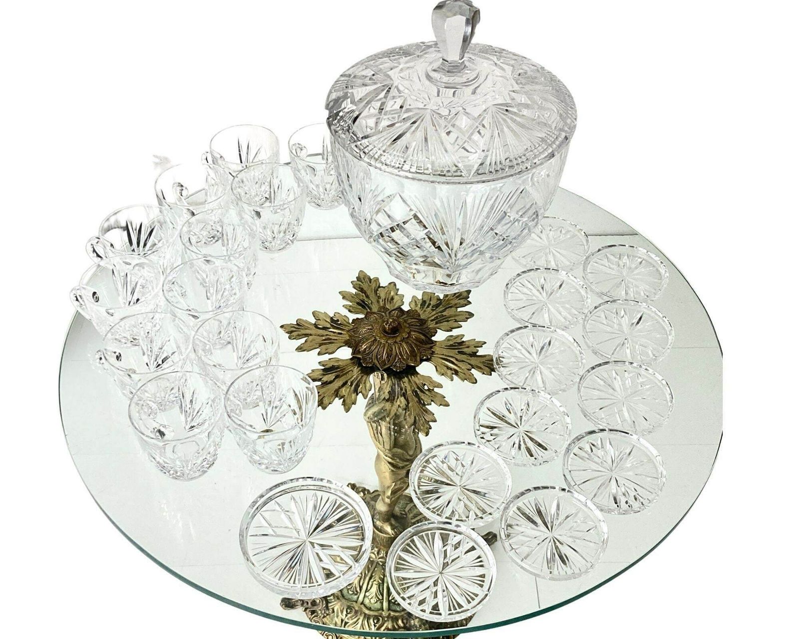 Nachtmann Punch Bowl | Nierstein Set | 12 Bekers + Onderzetters | 1 Schaal Met Deksel | Geslepen Ruitpatroon & Waaierdesign