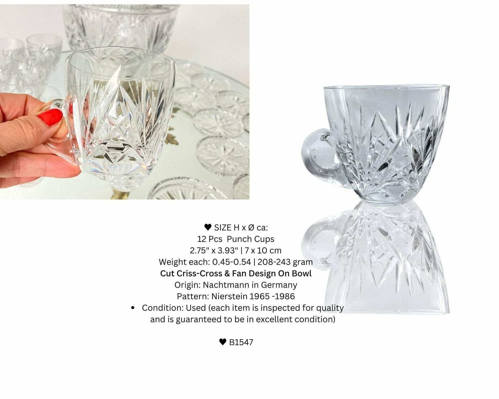 Nachtmann Punch Bowl | Nierstein Set | 12 Cups + Coasters | 1 Bowl With Member | Cut Criss Cross & Fan Design photo 478.0