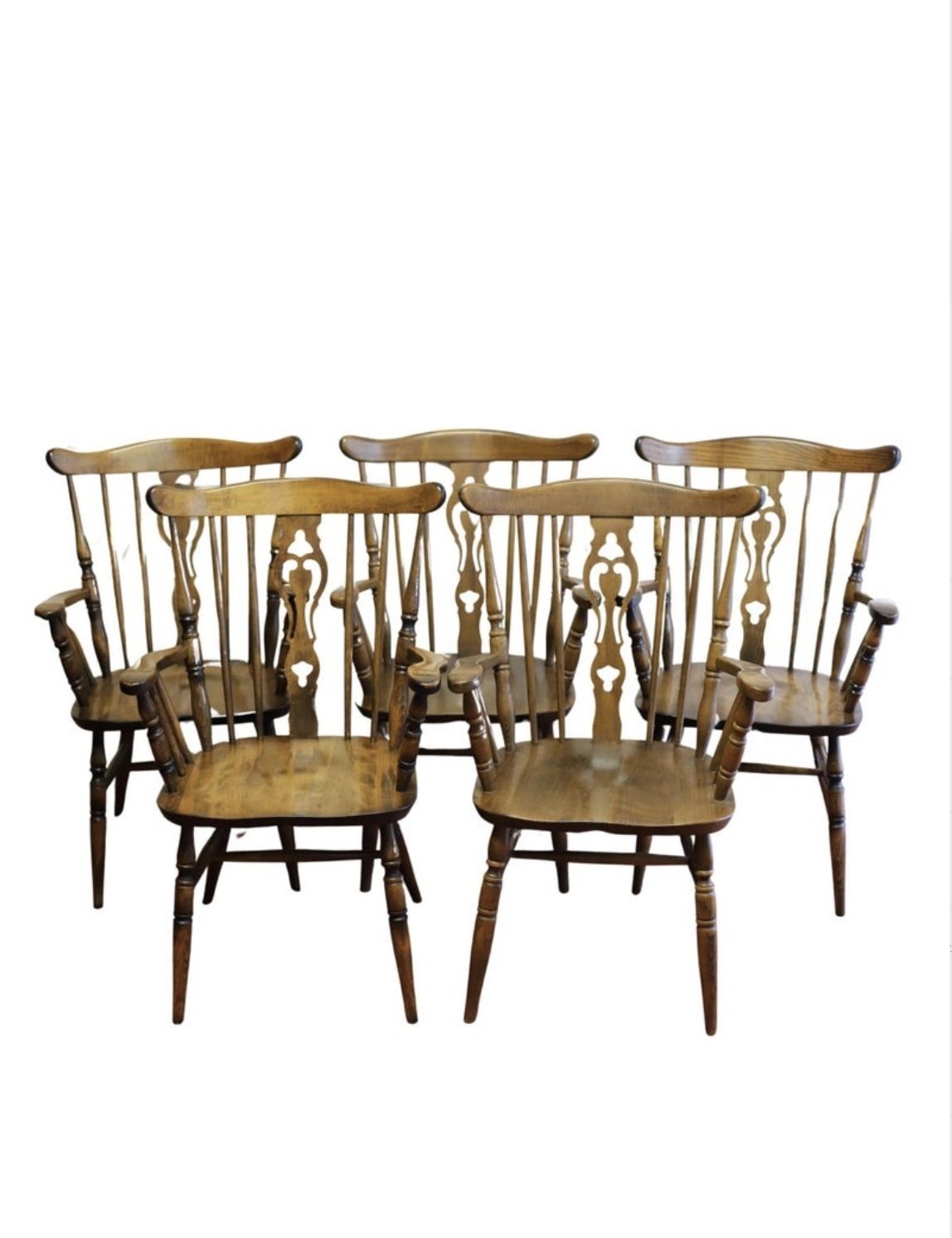 Lovely Set Of Five Beech Farmhouse Armchairs