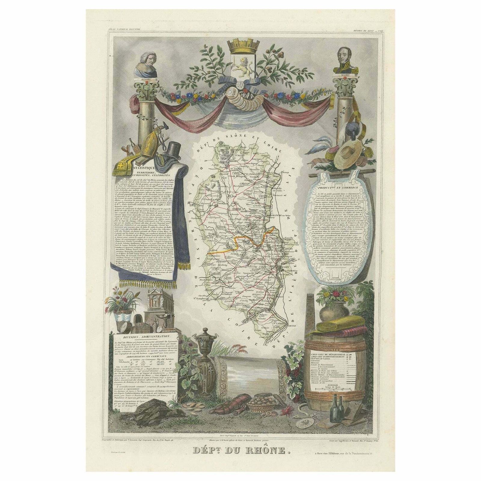 Map Of Rhône: Culture And Commerce In Lyon's Silk And Wine Legacy, 1852