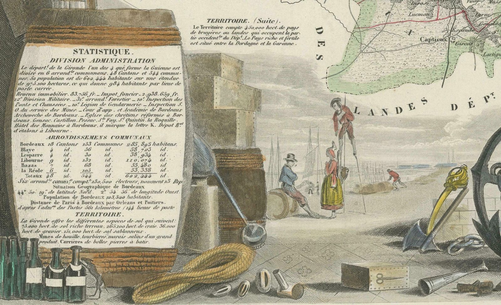 Levasseur's 1852 Cartographic Portrait Of Gironde: Celebrating The Bordeaux Wine photo for sale