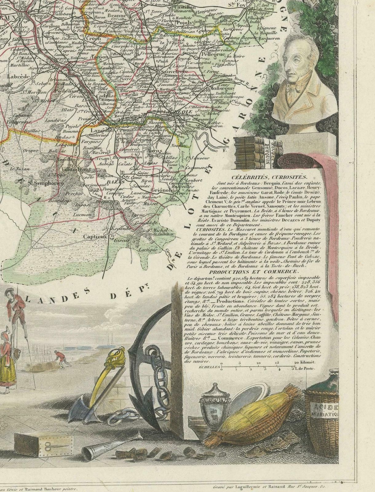 Levasseur's 1852 Cartographic Portrait Of Gironde: Celebrating The Bordeaux Wine photo Art