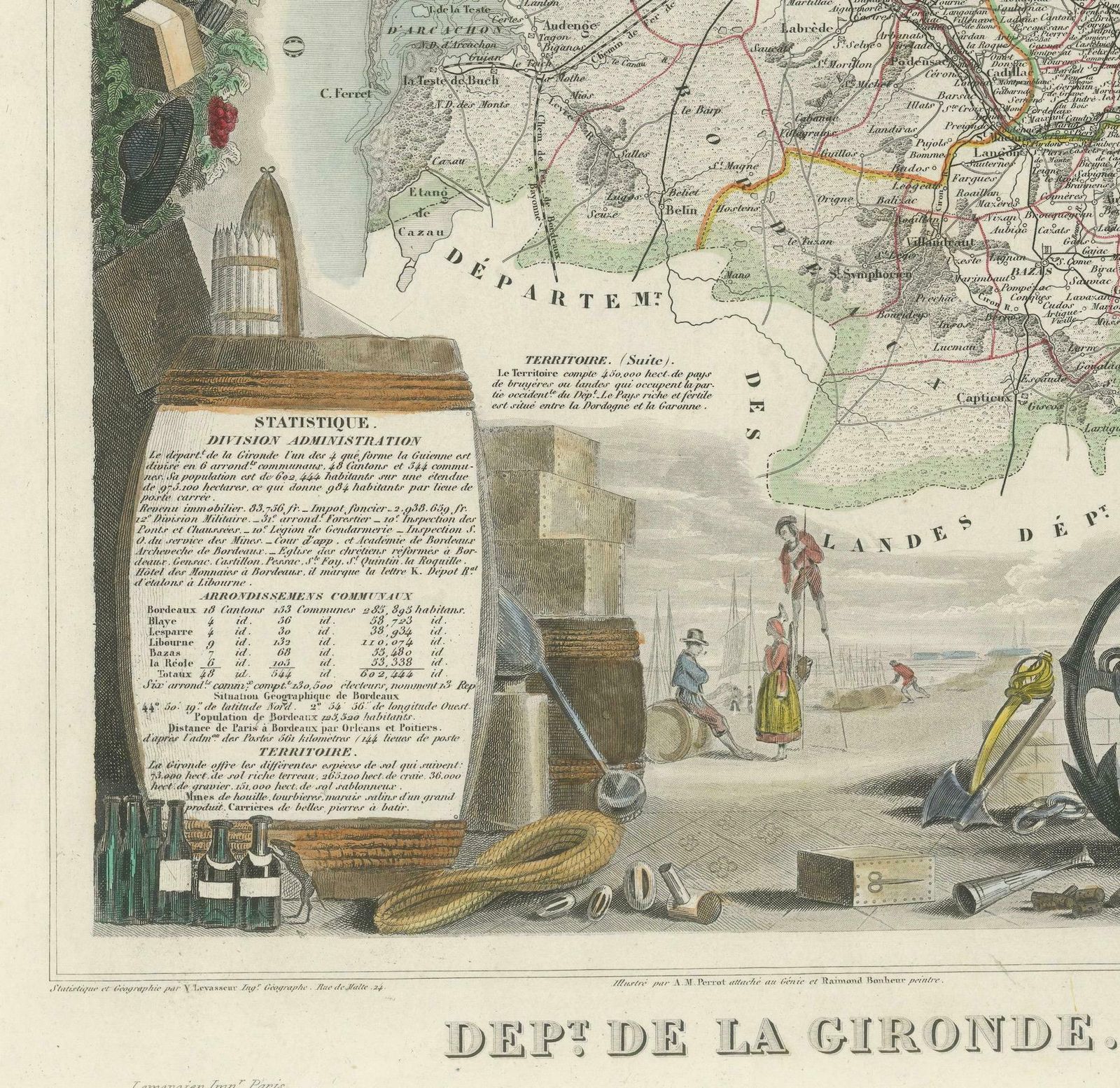 Levasseur's 1852 Cartographic Portrait Of Gironde: Celebrating The Bordeaux Wine photo 370.0