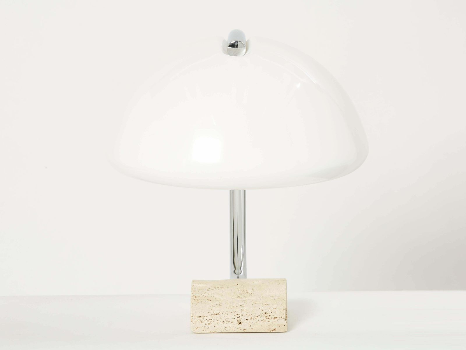 Lampe de table italienne en travertin et chrome, années 1960 photo buy