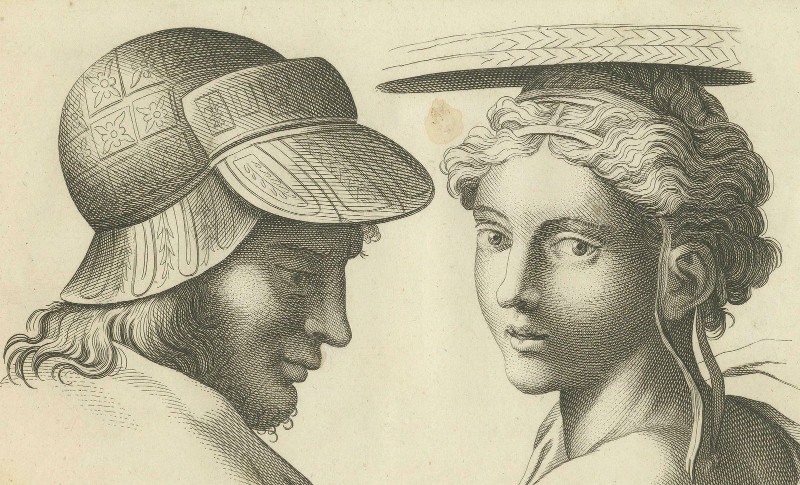 Dialogue Of Eras: Cap And Feather In Profile By Pigné, 1740 photo for sale