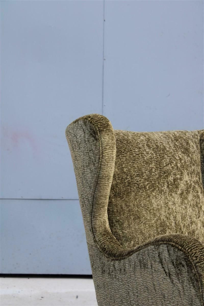 Mid Century Italian Armchair In Green Velvet With Wooden Feet Gio Pont Style photo for sale
