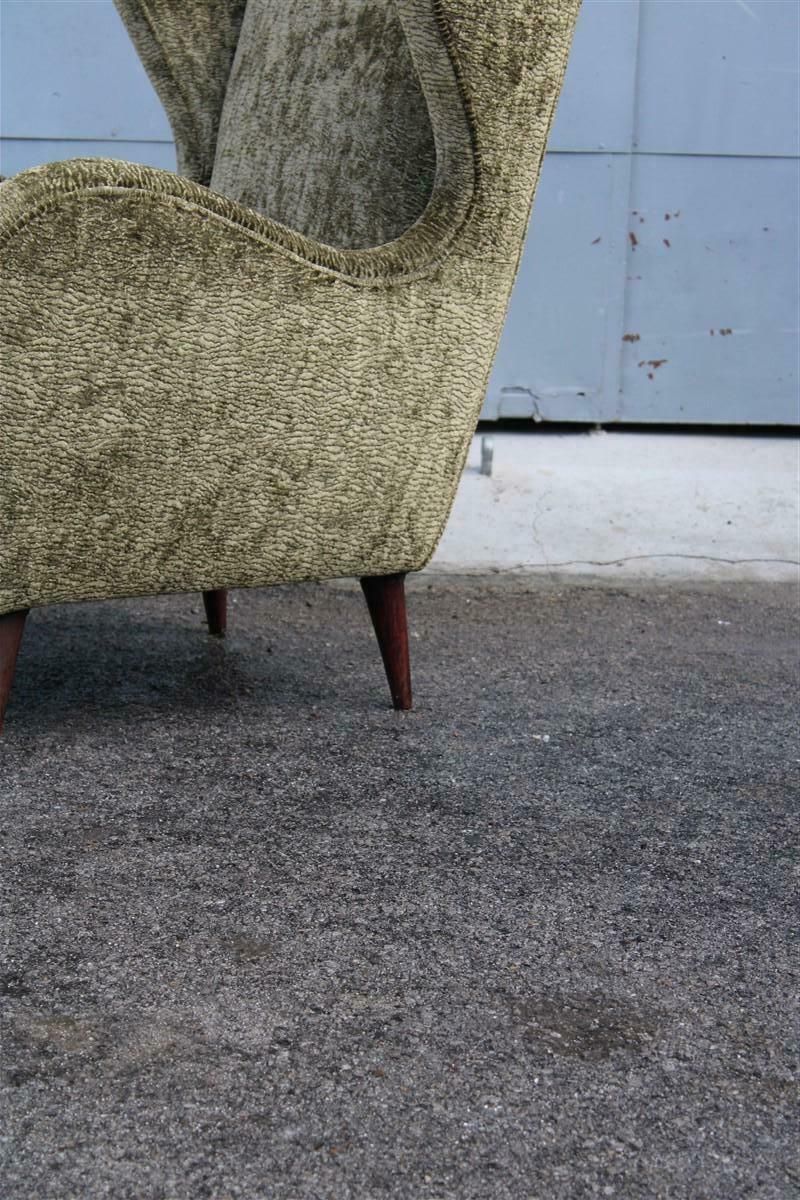 photo for sale Mid Century Italian Armchair In Green Velvet With Wooden Feet Gio Pont Style