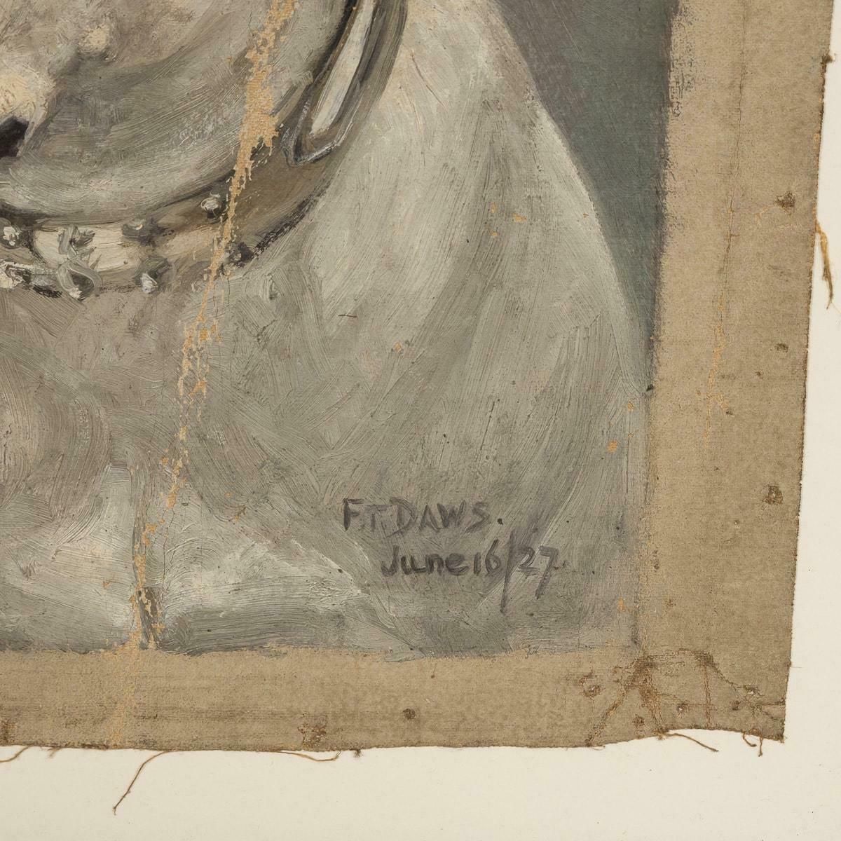 Antique 20thc Framed English Bull Terrier Oil On Canvas By Frederick Thomas Daws photo for sale