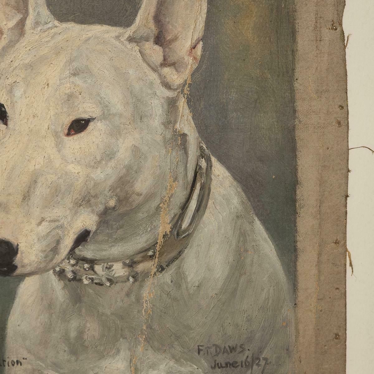 Art Antique 20thc Framed English Bull Terrier Oil On Canvas By Frederick Thomas Daws photo