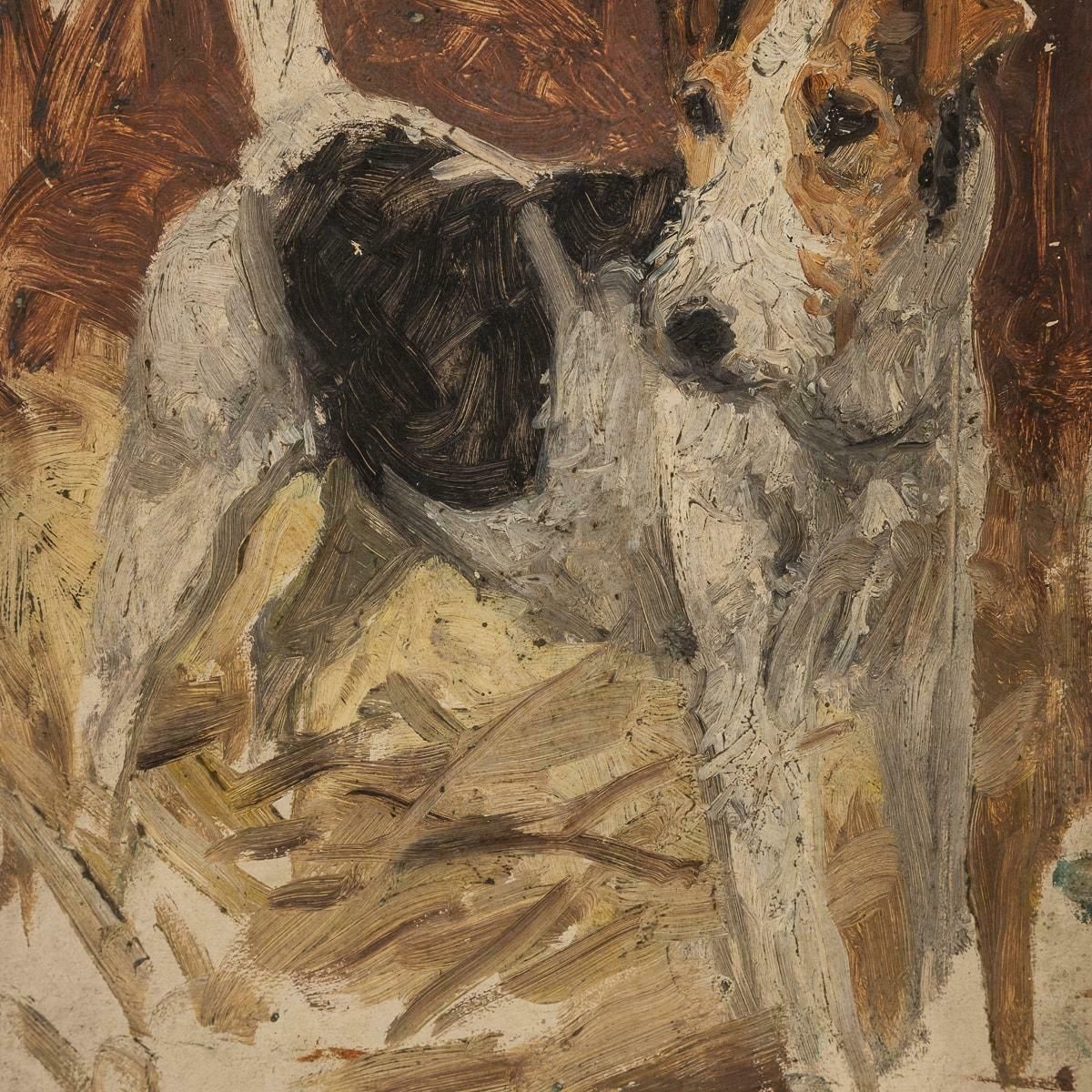 photo for sale Antique 20thc Framed Jack Russell Terrier Oil On Canvas By Frederick Thomas Daws