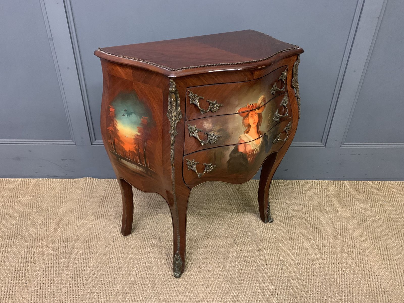 Hand Painted French Bombe Commode