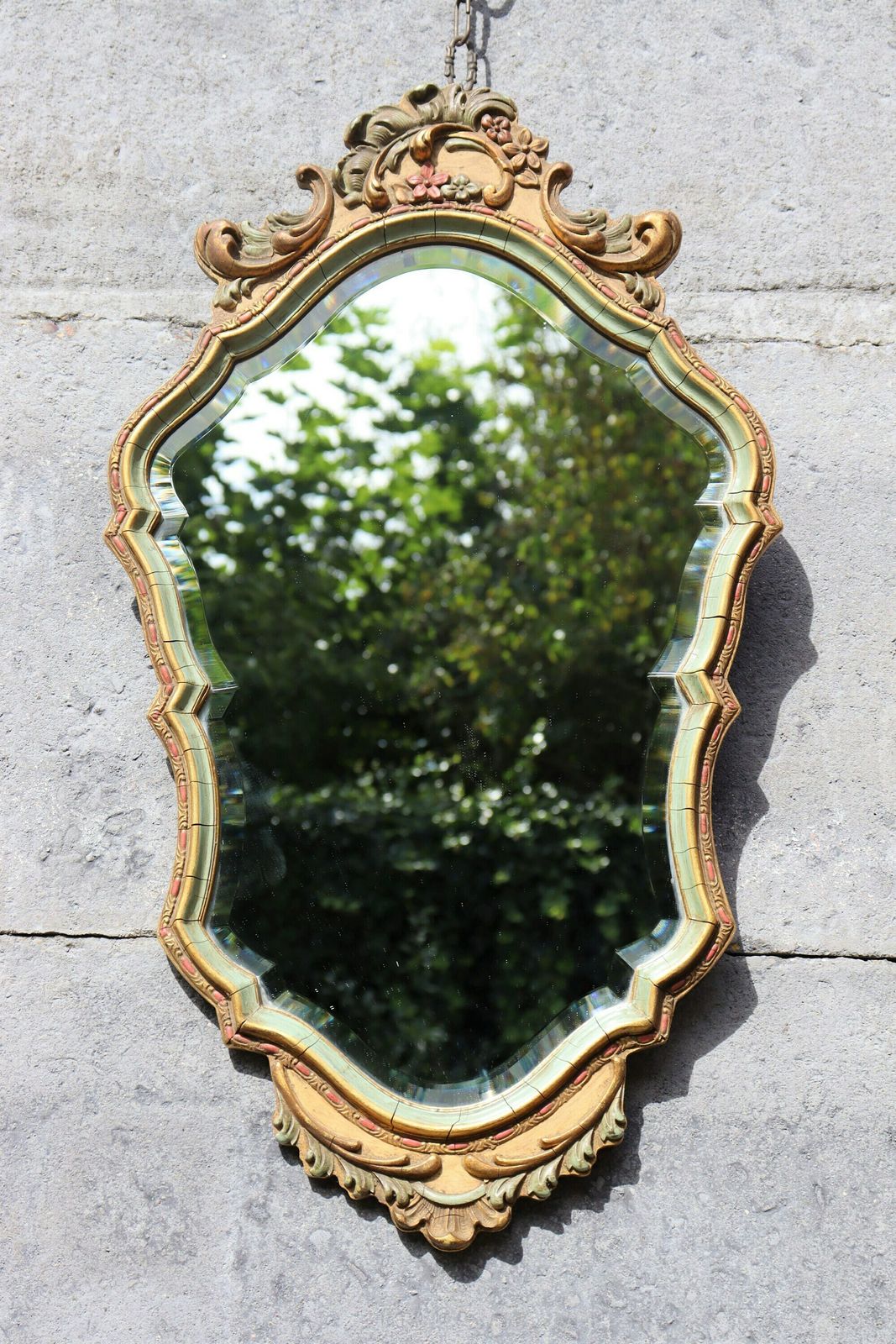Italian Polychrome Floral Rococo Style Mirror By Knitter Duro (St.59) photo for sale
