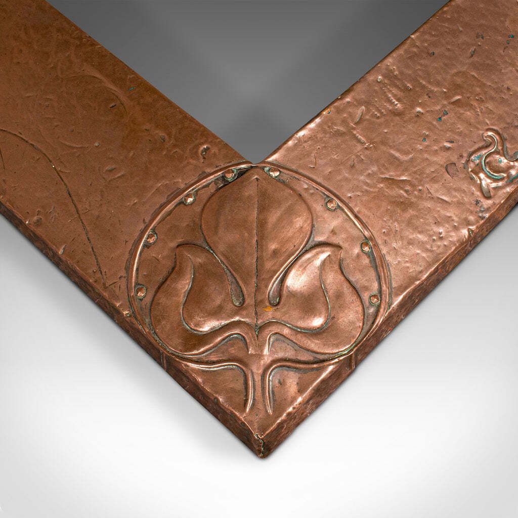Antique Decorative Fire Kerb, English, Copper, Surround, Art Nouveau, Victorian photo vintage