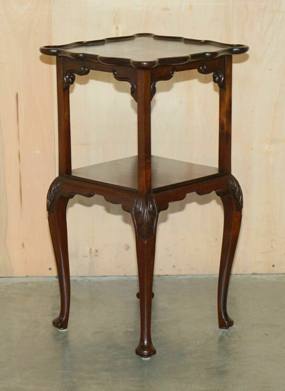 Pair Of Stunning Thomas Chippendale Style Two Tiered Mahogany Side End Tables photo for sale