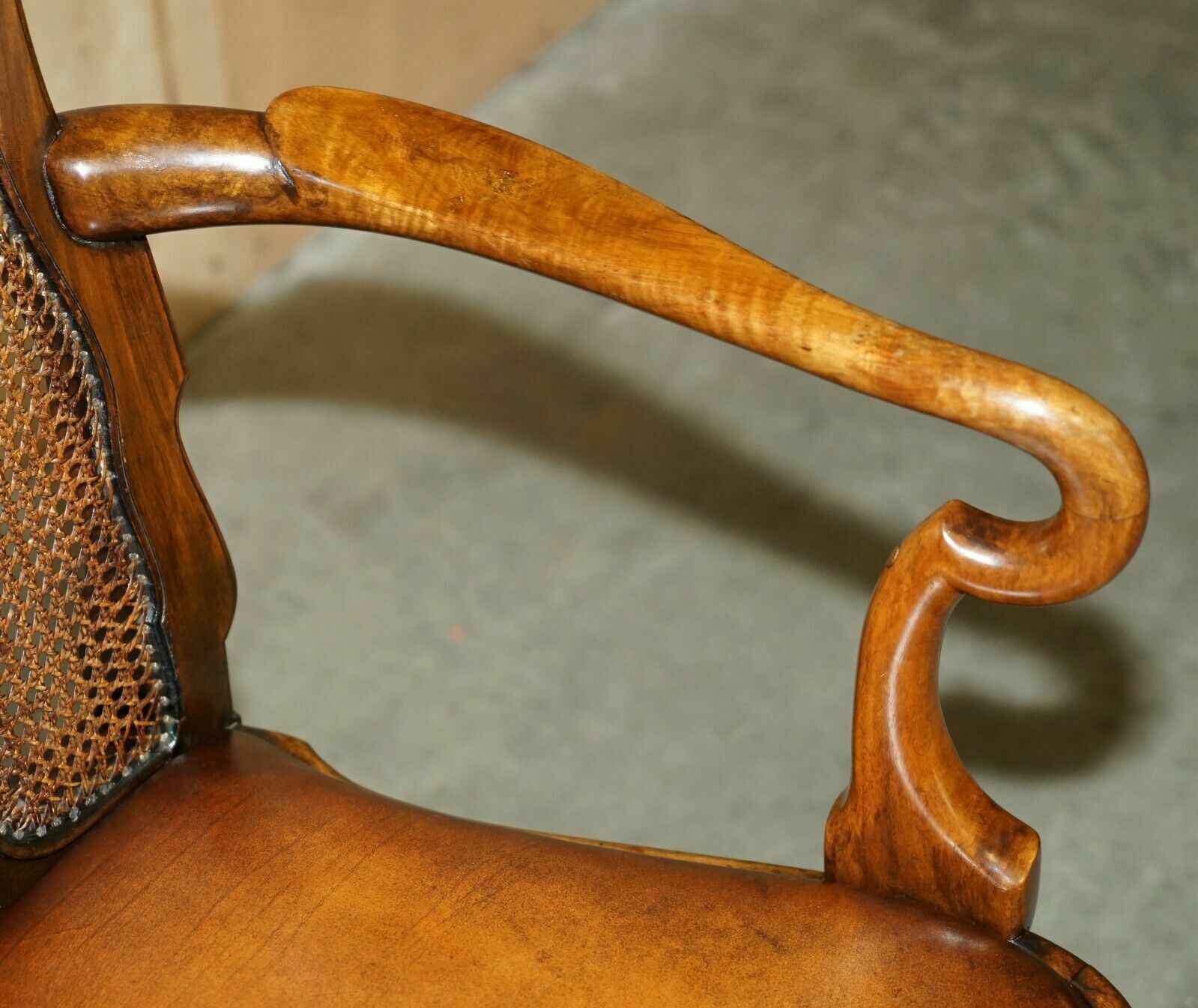 Antique Thomas Chippendale Claw & Ball Carved Bergere Brown Leather Armchair photo vintage