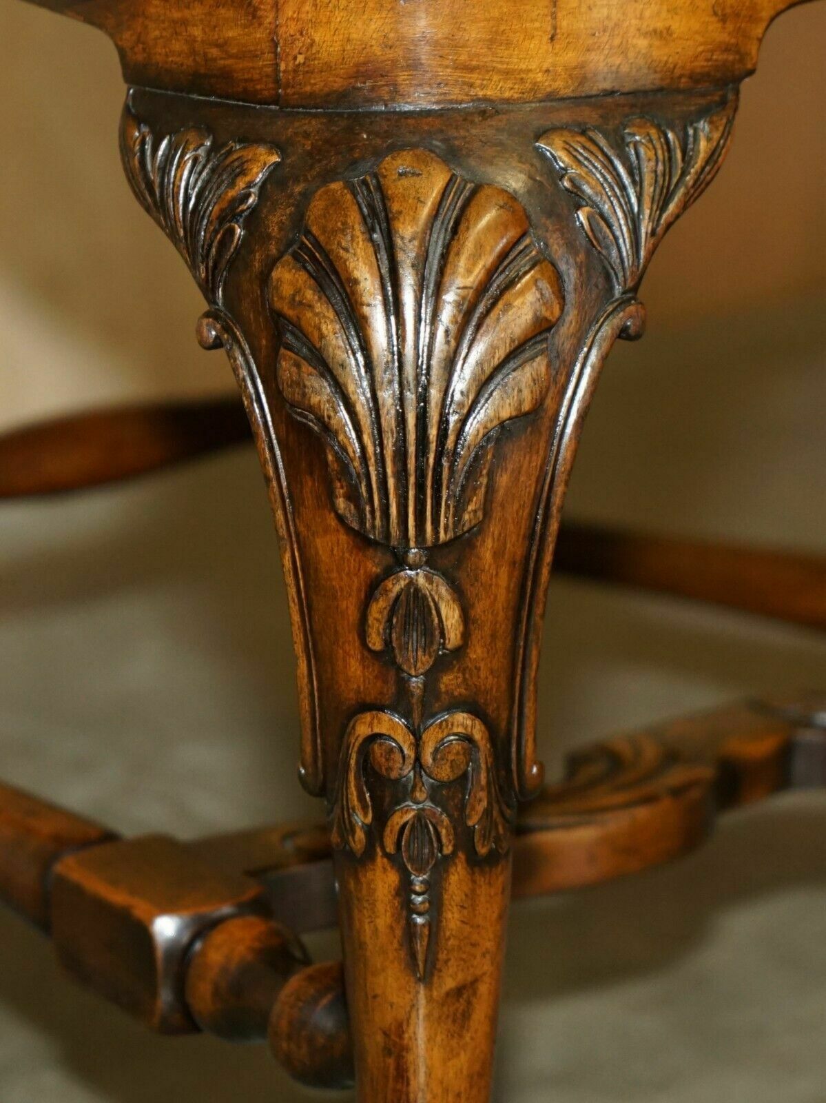 1950.0 Antique Thomas Chippendale Claw & Ball Carved Bergere Brown Leather Armchair photo