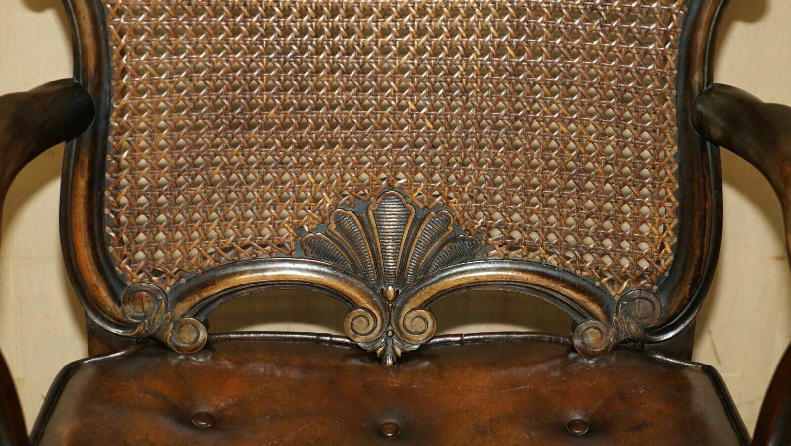 Victorian Thomas Chippendale Lion's Hairy Paw Bergere Brown Leather Armchair photo 2750.0