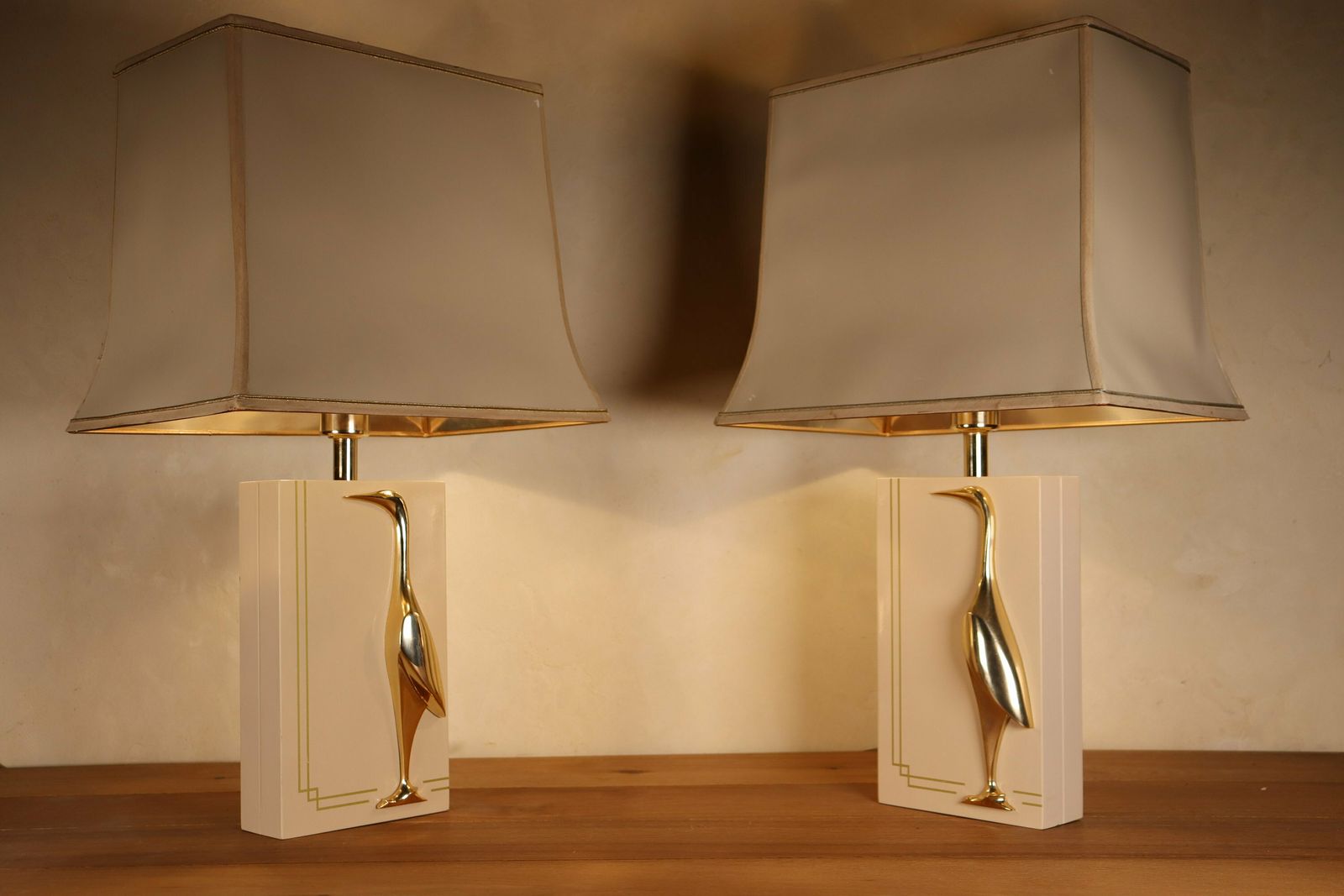 Set Of Vintage Hollywood Regency Heron Bird Lamps, Massive, Belgium, 1970's (St.120) photo Lighting