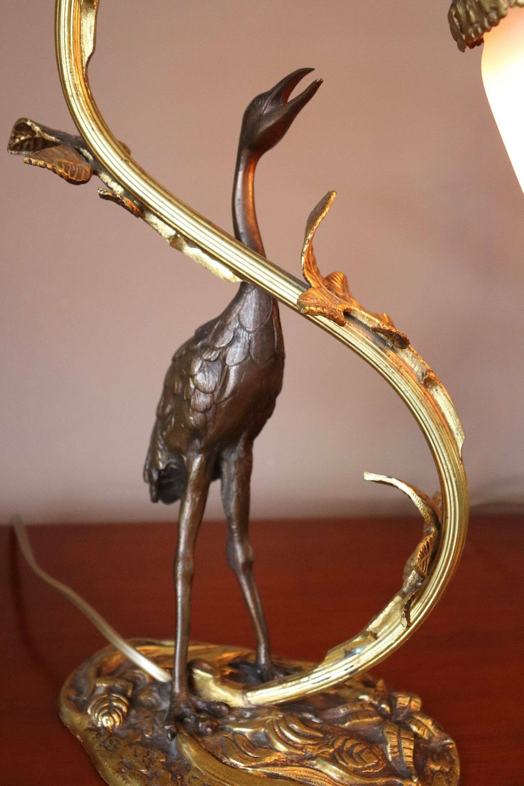 Pair Of French Art Nouveau Bronze Heron Desk Lamps Muller Freres Luneville 1920's (St.24) photo vinterior