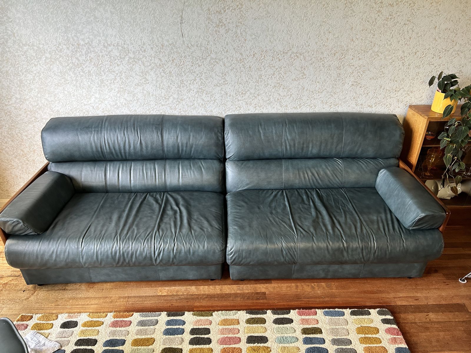 Mid Century Danish Design Blue Leather Sofa. Fantastic Condition photo buy
