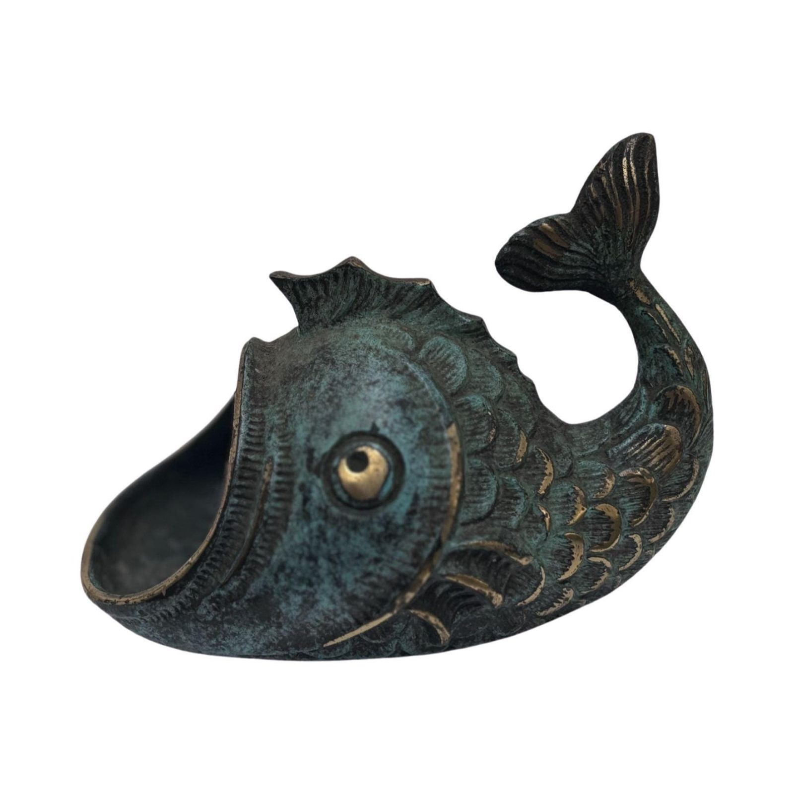 Walter Bosse Attributed Mid Century Fish / Whale Sculpture Brass Ashtray, Austria, 1950s Animal Figurine Ring Dish Desk Decor Gift For Him
