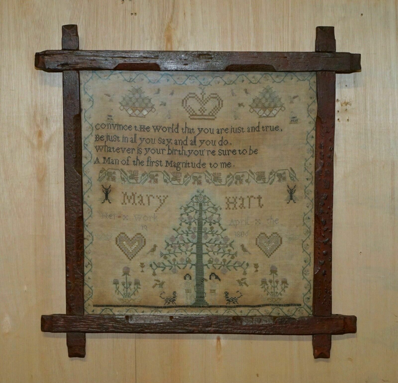 Antique Mary Hart Signed 1806 George II Needlework Sampler With Lovely Poem