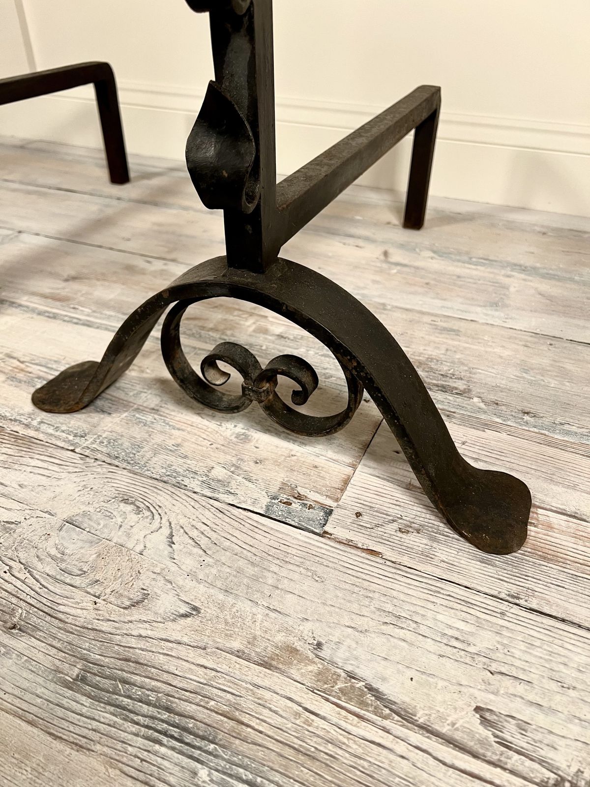 Pair Of Arts & Crafts Wrought Iron Floor Standing Low Candle Holders C.1880 photo vintage