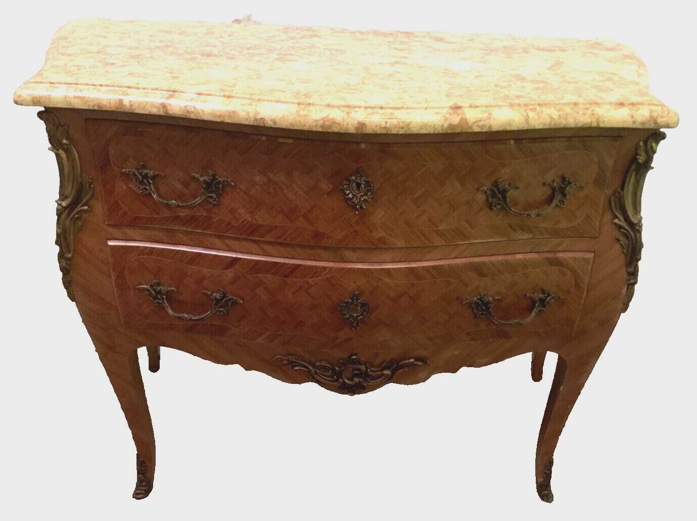 Curved Louis XV Style Chest Of Drawers 20th Century Marble Top photo Furniture