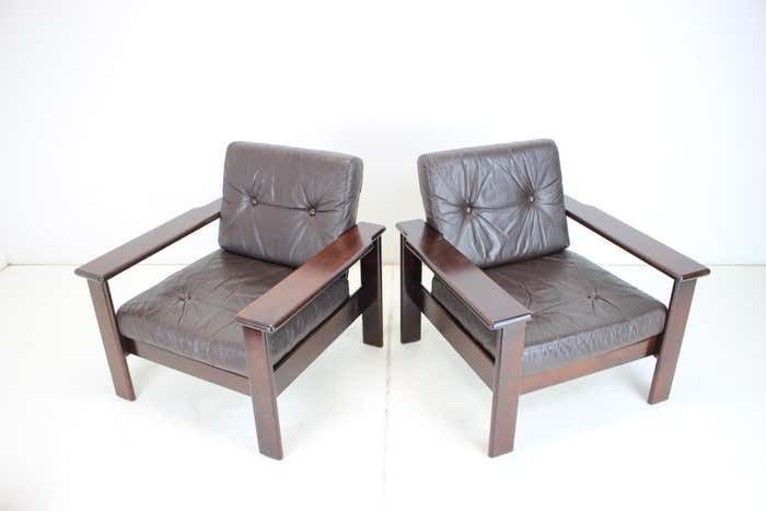1960s Pair Of Scandinavian Leather Armchairs photo furniture