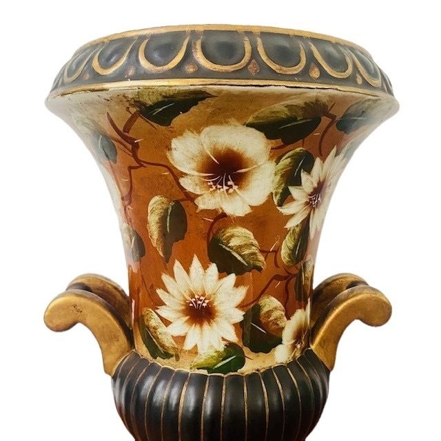 Olaria De Alcobaca Oal Vase Ceramic Portugal Hand Painted 1970's photo for sale