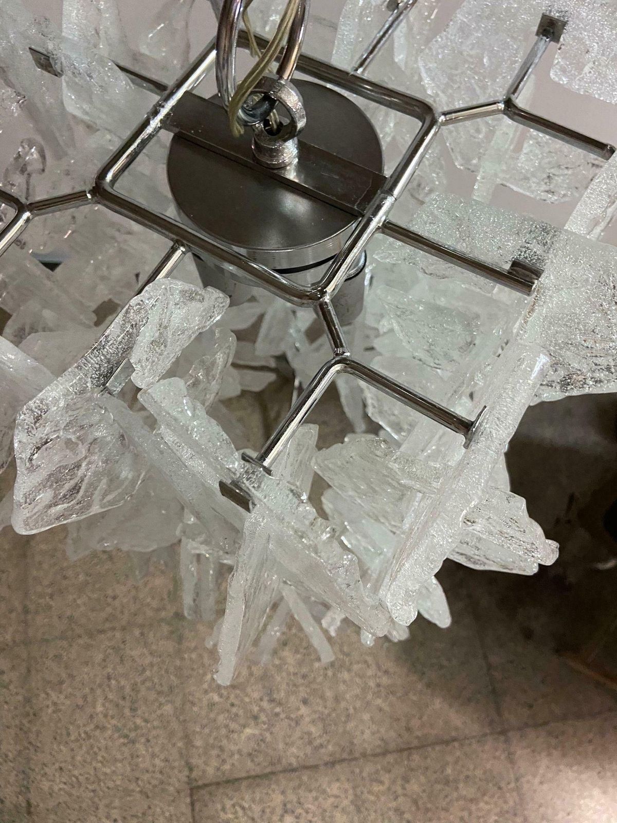 1970s Mid Century Modern Frosted Murano Glass Chandelier By Mazzega photo furniture