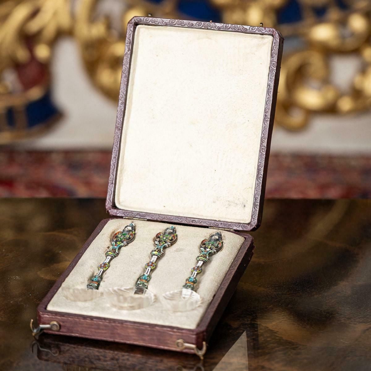 Antique 19th Century Austrian Silver, Enamel & Rock Crystal Spoons C.1880 photo buy