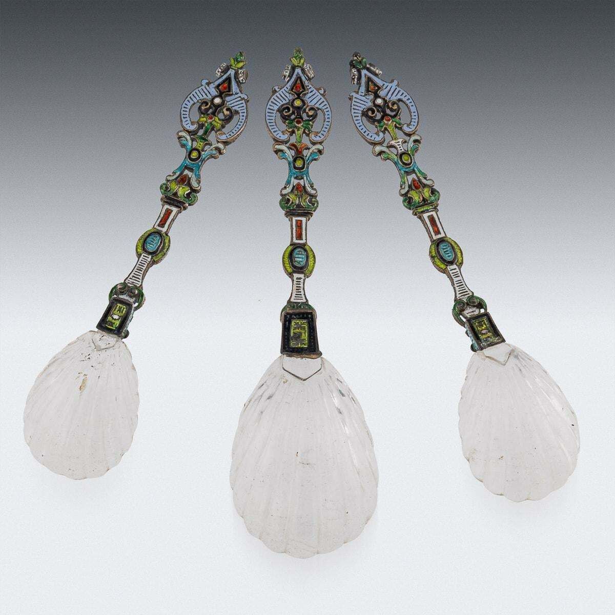 Antique 19th Century Austrian Silver, Enamel & Rock Crystal Spoons C.1880 photo vintage