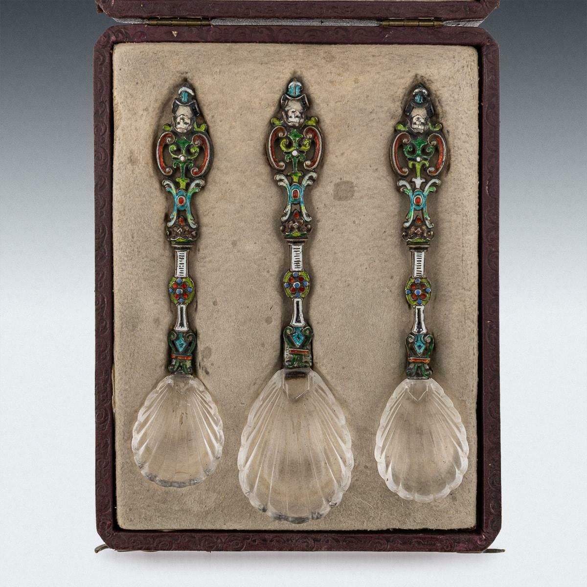 photo furniture Antique 19th Century Austrian Silver, Enamel & Rock Crystal Spoons C.1880