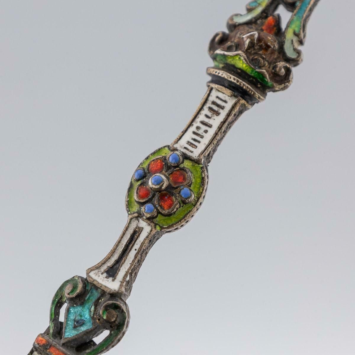 2400.0 Antique 19th Century Austrian Silver, Enamel & Rock Crystal Spoons C.1880 photo