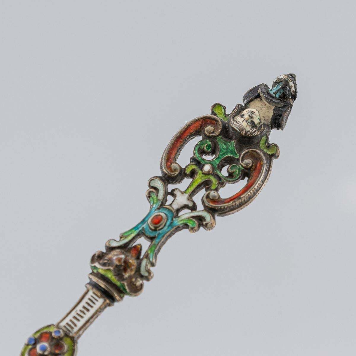 photo vintage Antique 19th Century Austrian Silver, Enamel & Rock Crystal Spoons C.1880