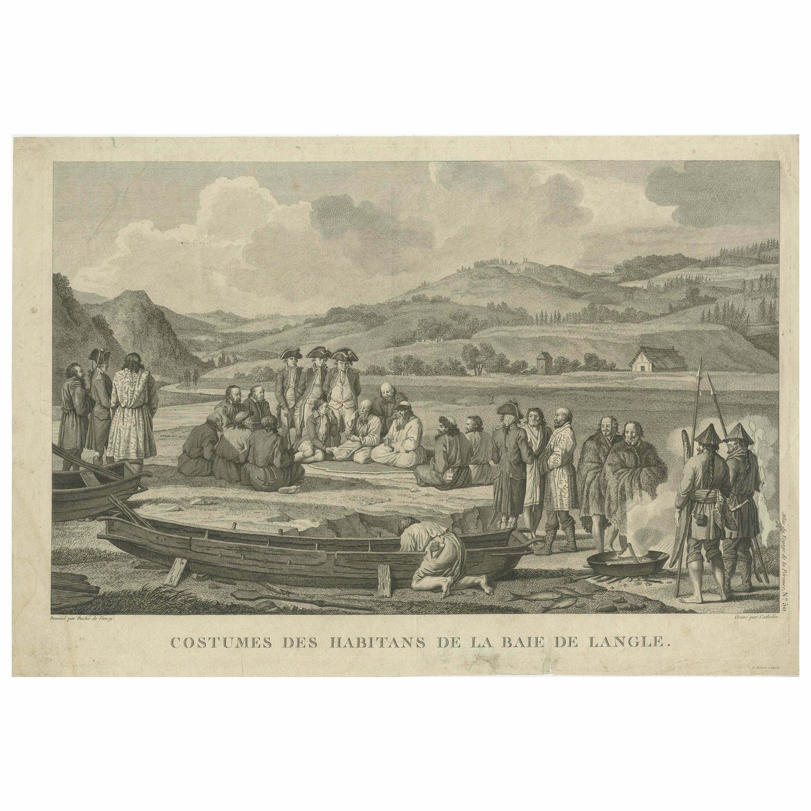 Old Engraving Of French Visiting Tomari, A Village In Far East Russia, 1797
