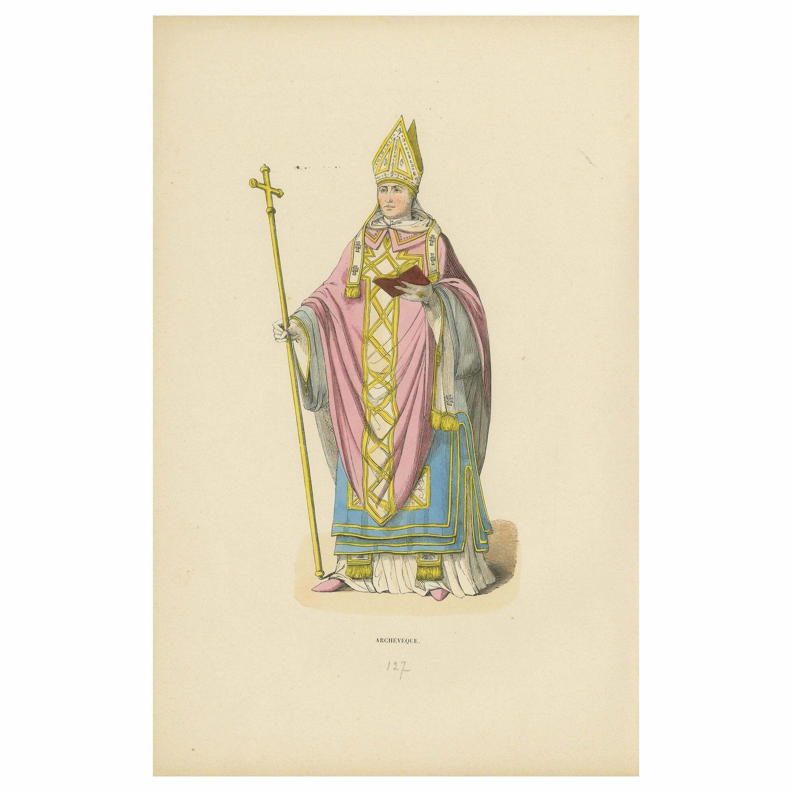 Ecclesiastical Splendor: The Archbishop's Regalia In A Lithograph Of 1847
