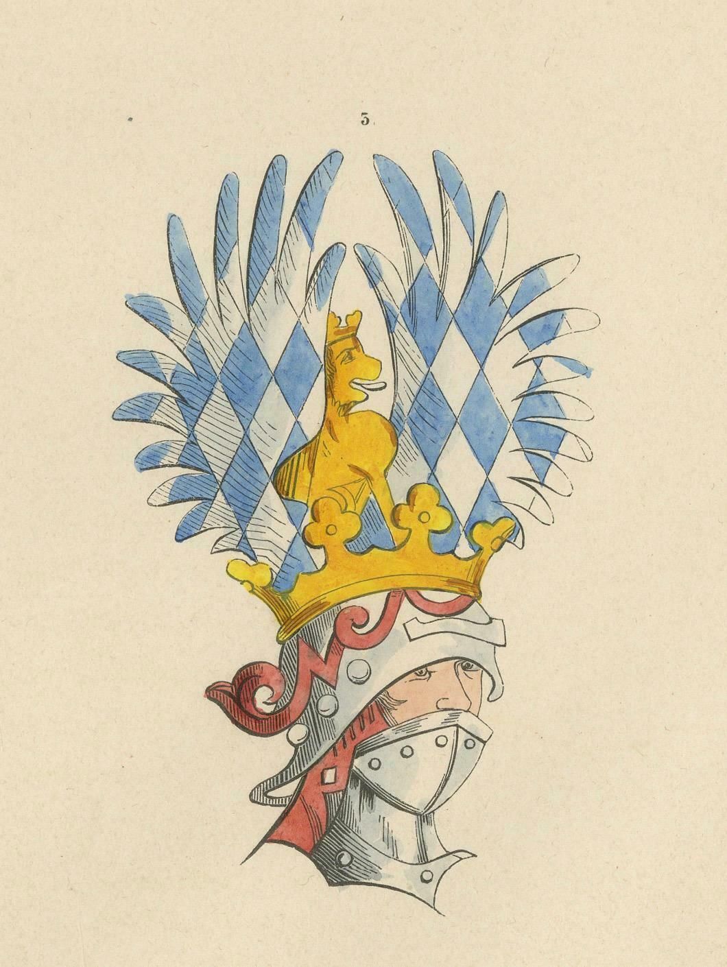 Armorial Elegance: Crests Of Chivalry, Original Lithograph Published In 1847 photo for sale