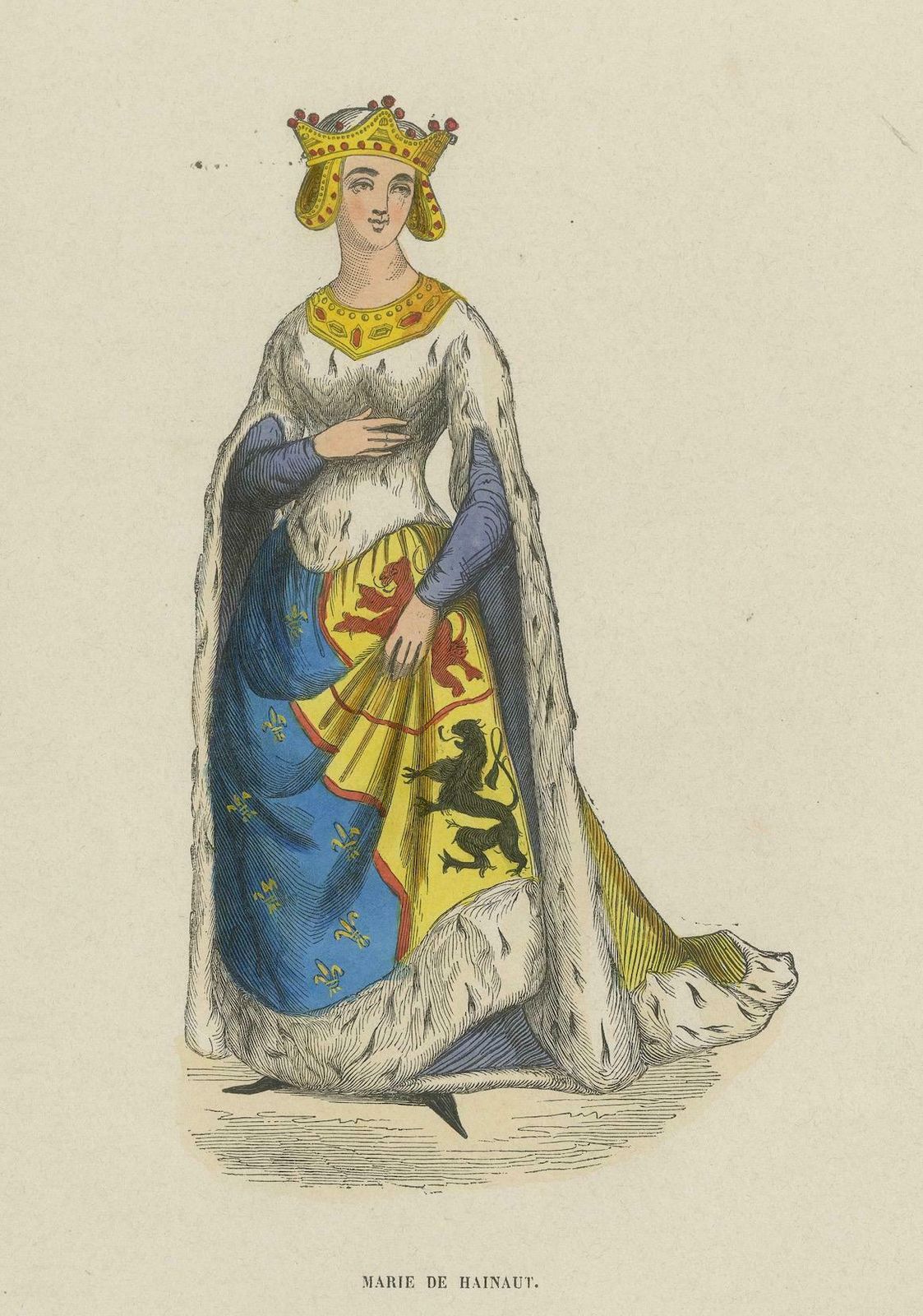 An Original Lithograph Showing The Regal Elegance Of Marie De Hainaut, 1845 photo 185.0