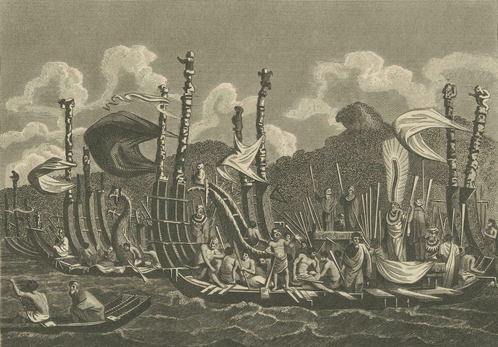 Naval Might Of Tahiti: War Canoes Observed By Captain Cook, Circa 1817 photo vinterior