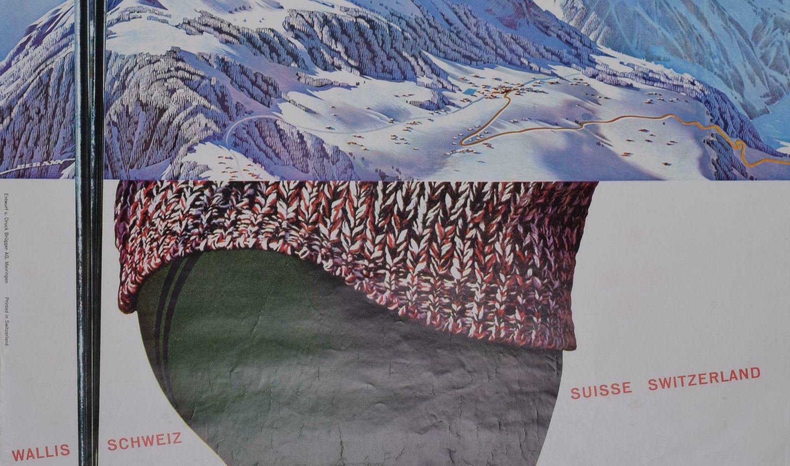 Grächen, Valais Wallis, Switzerland Original Vintage Skiing Poster photo 700.0