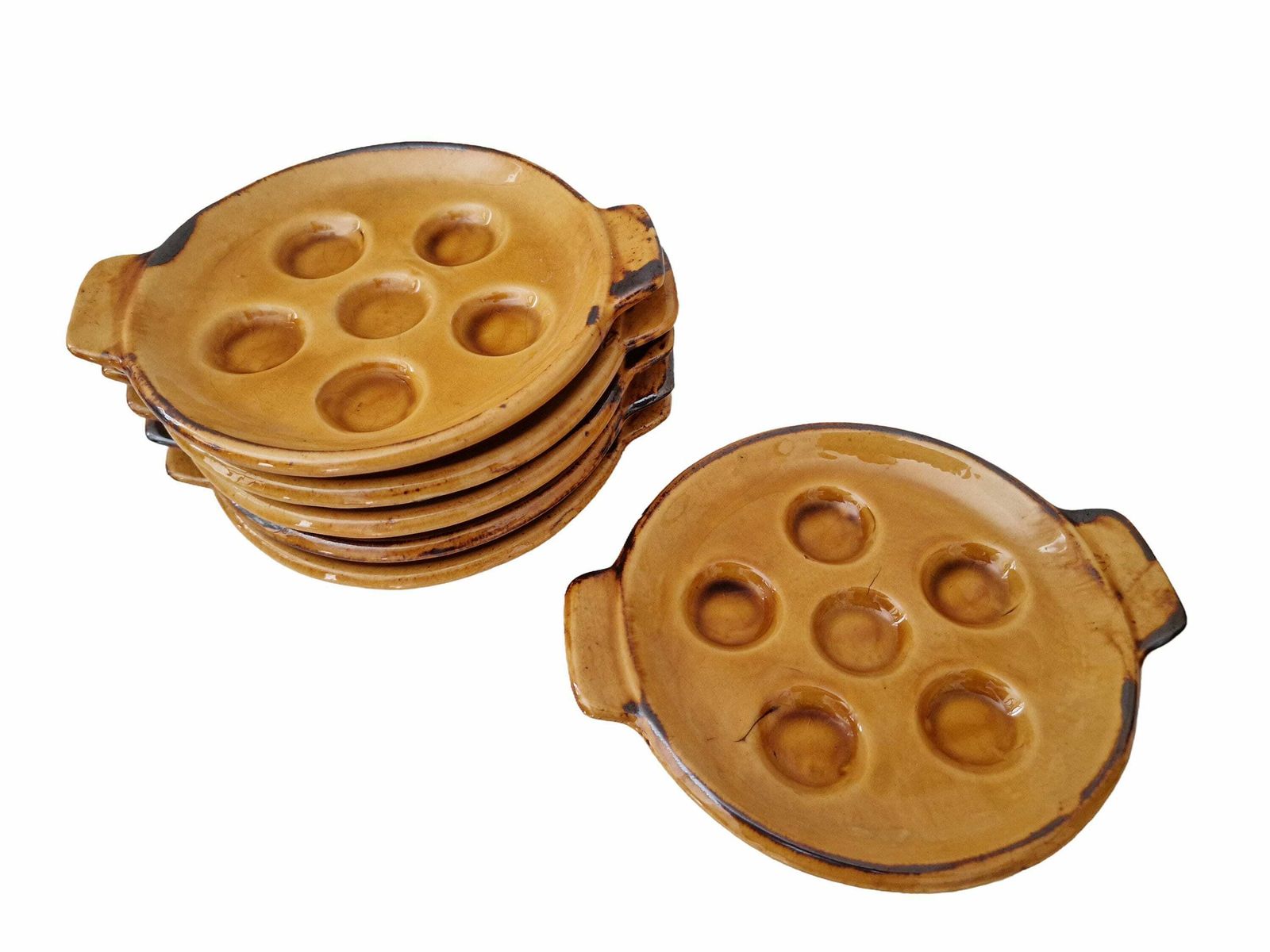 French Pottery Snail Plates Set Of 6, Vallauris Mid Century Ceramic Escargot Dishes photo Home Decor