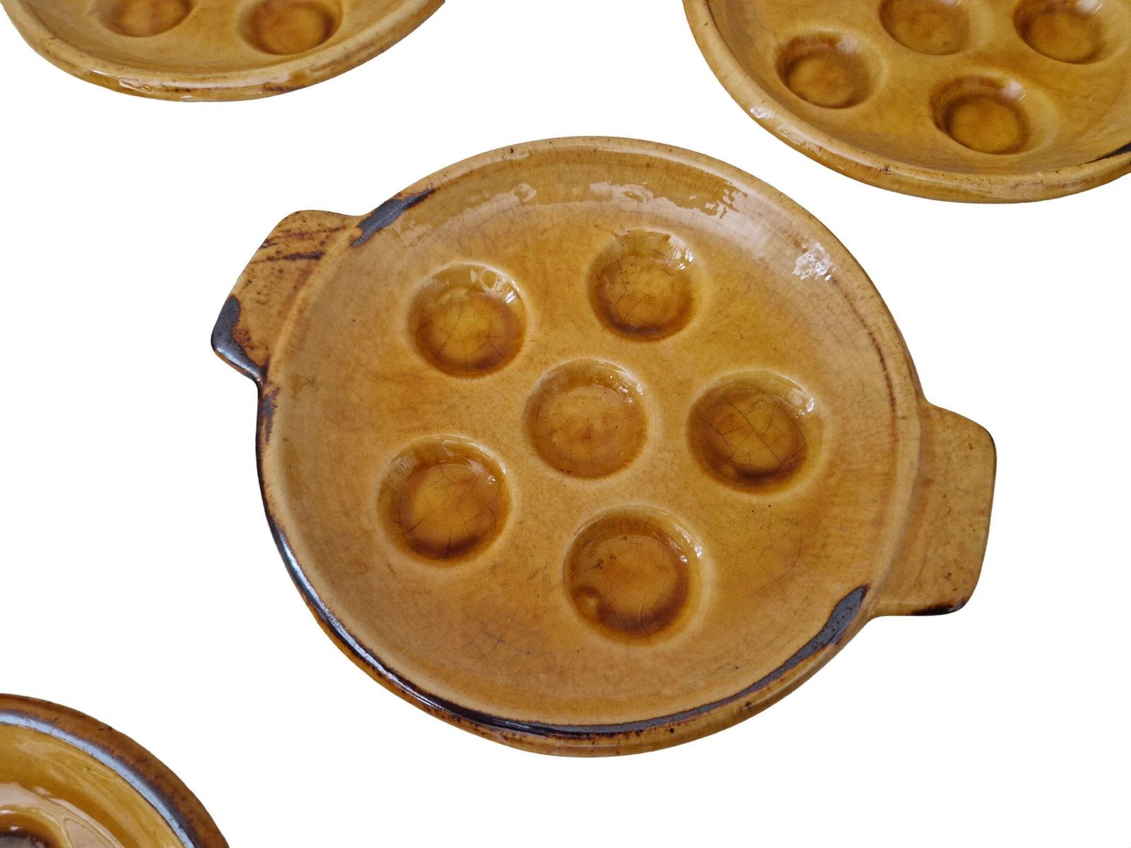 French Pottery Snail Plates Set Of 6, Vallauris Mid Century Ceramic Escargot Dishes photo 102.0