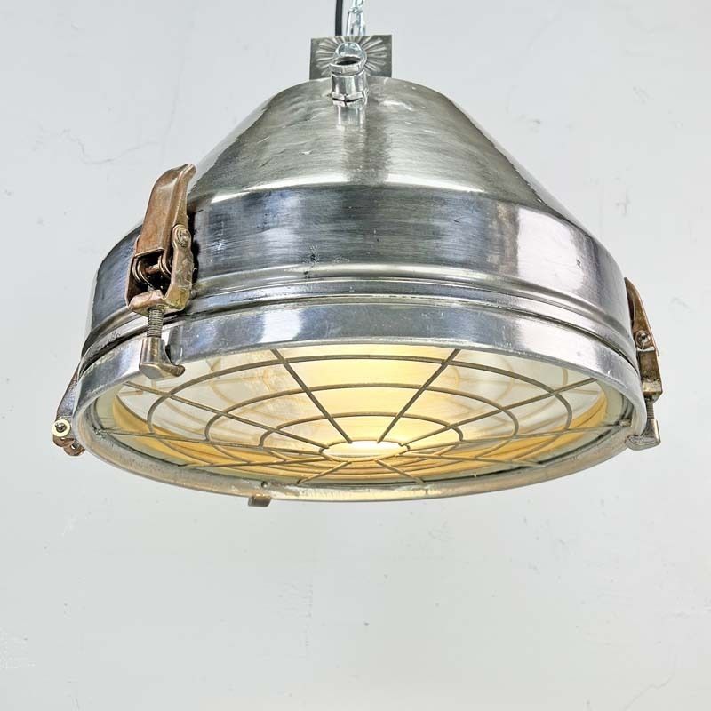 Industrial Aluminium Ceiling Pendant Light By Veb Of Germany With Cage photo vintage
