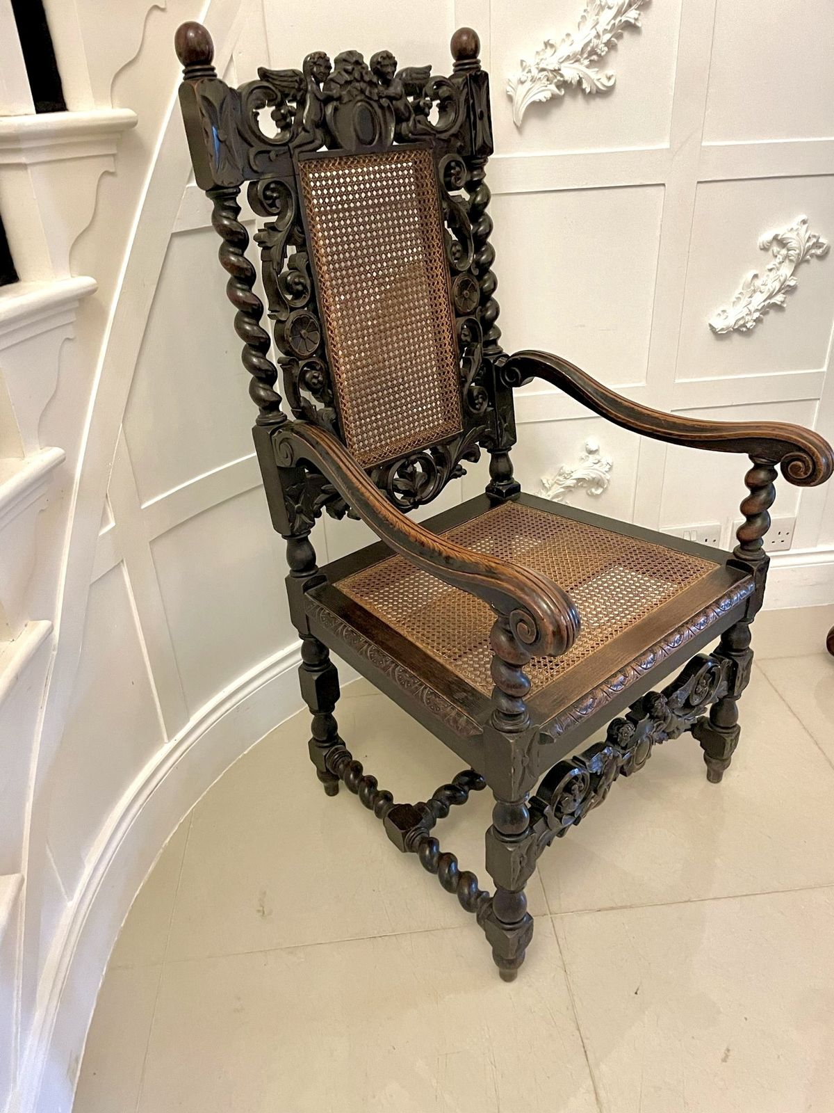 Large Antique 19th Century Quality Carved Oak Throne Chair