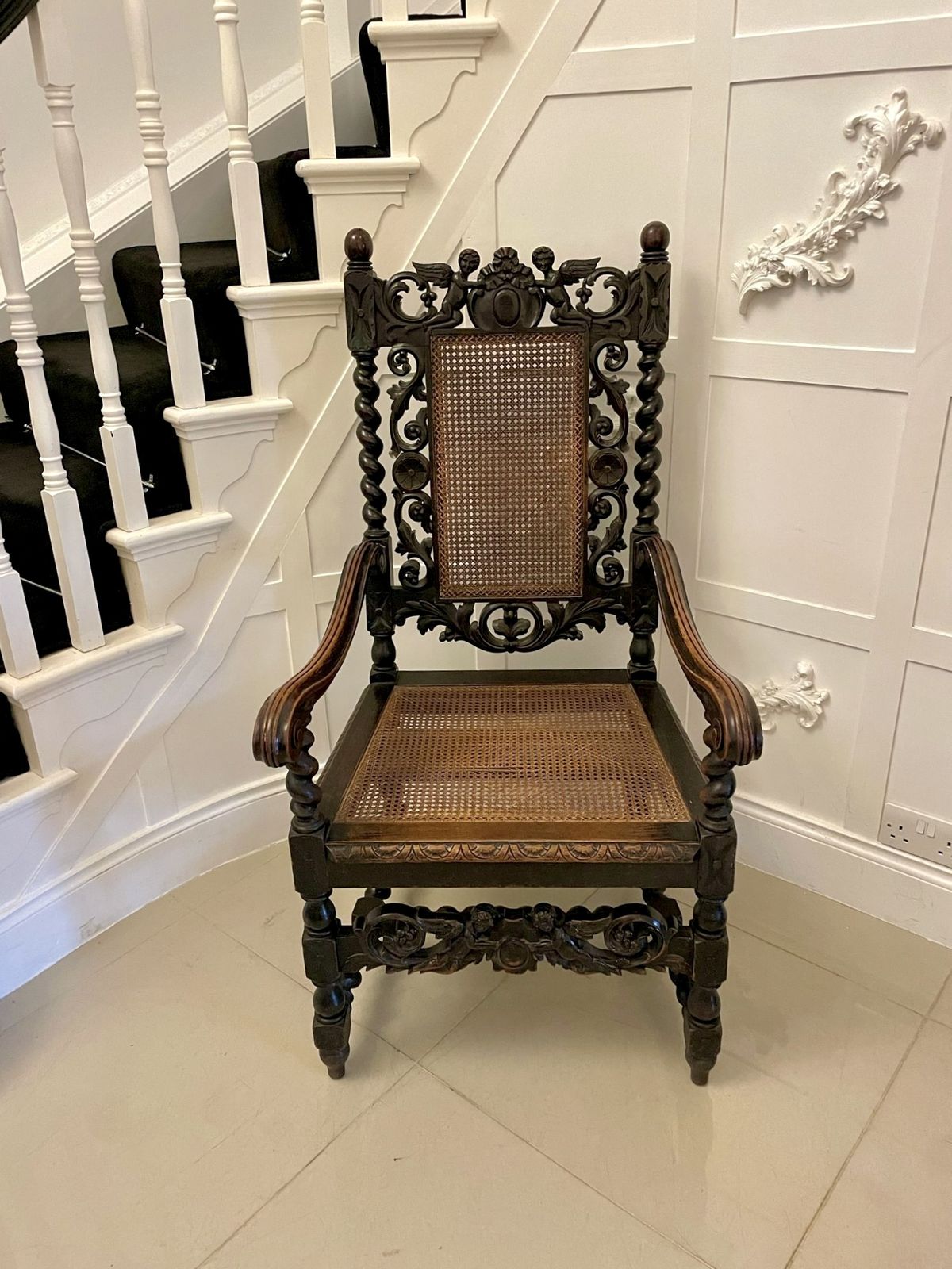 1285.0 Large Antique 19th Century Quality Carved Oak Throne Chair photo